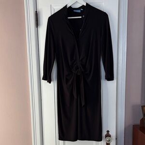 Elegant Black Knot-Front Knit Shirt 3/4 Sleeve Dress